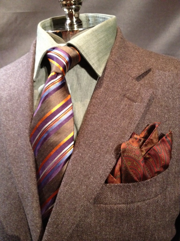 Brown herringbone_sport coat_green herringbone_dress shirt