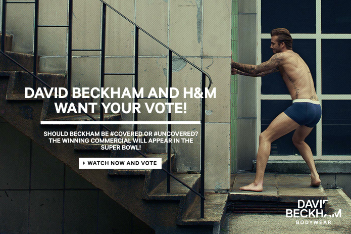 David Beckham running and zip lining in his underwear for H&M Super Bowl commercial