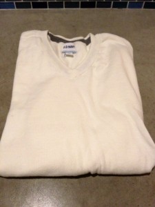 Old Navy v-neck sweater on counter