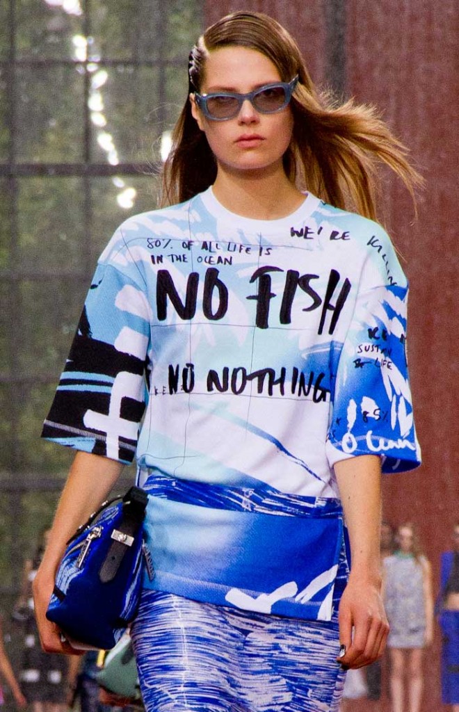 model on runway in Kenzo no fish no nothing sweatshirt