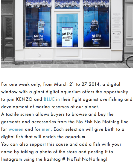 in Paris spring 2014, electronic fish swim on Kenzo's digital pop up shop