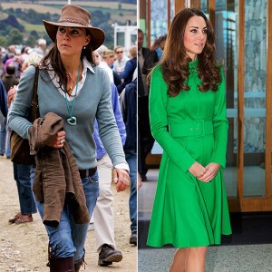 Kate Middleton in jeans and knee high boots, green dress